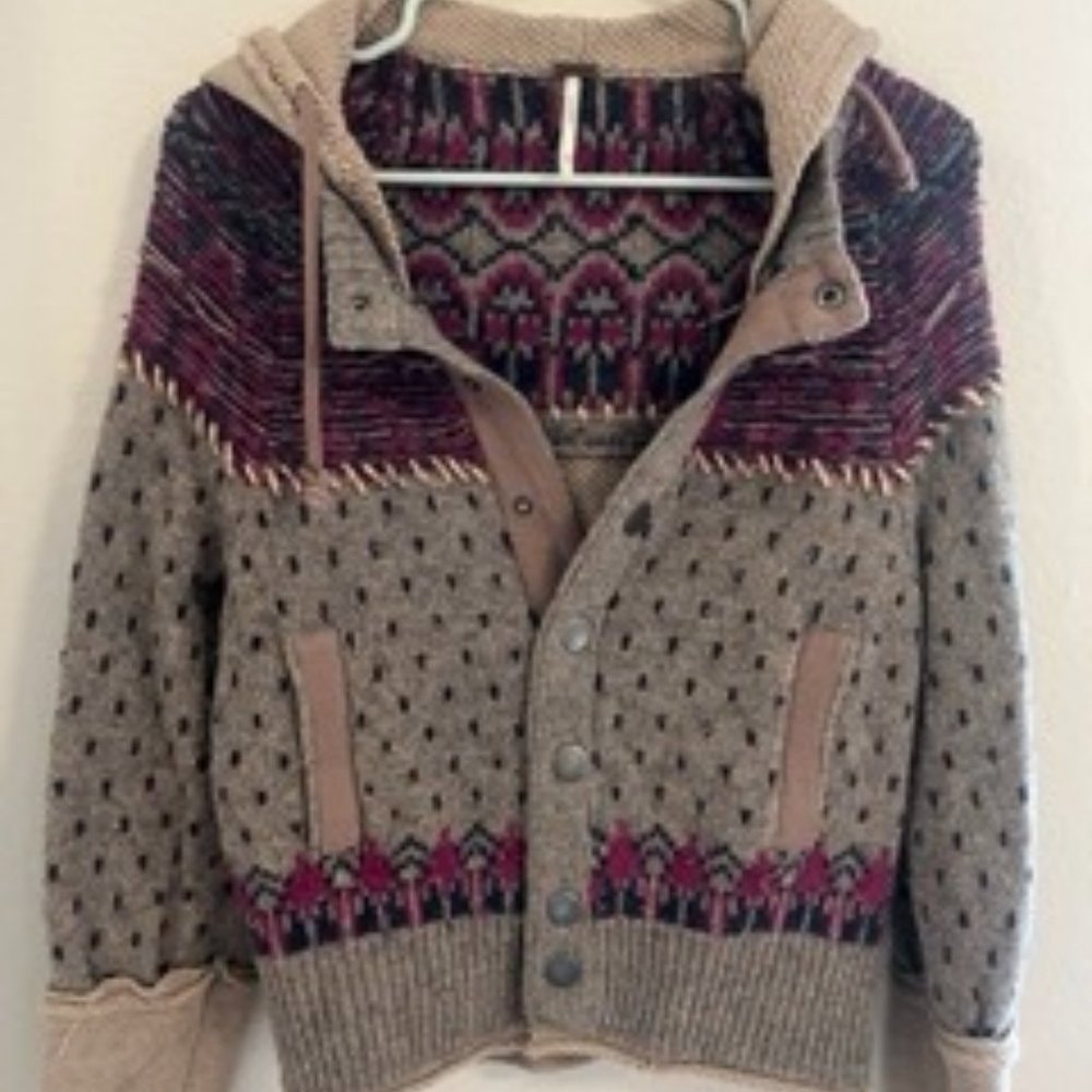 Free People Multi Tone Hoodie Sweater Women's